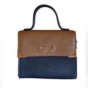 DUNE London Mini Satchel Navy/Brown Faux Leather Clutch Gold Chain Purse